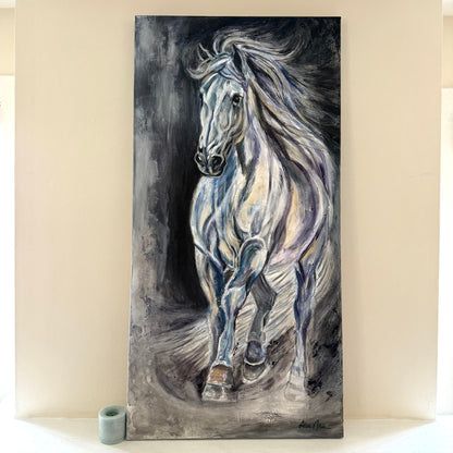 Painting of a horse on a dark background