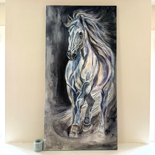 Painting of a horse on a dark background